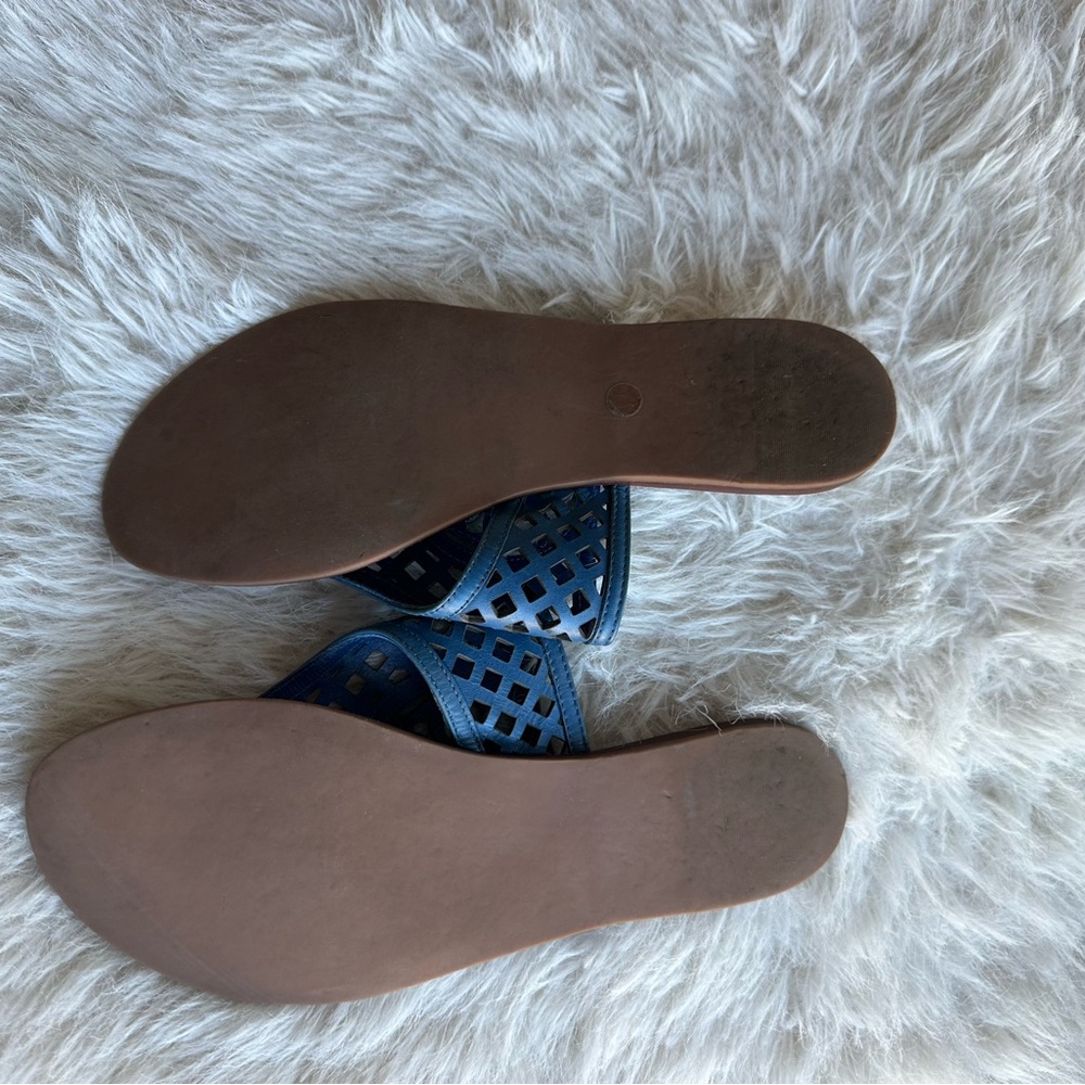Tory Burch Blue mesh double T logo Sandals cut out flip flop - Picture 4 of 11